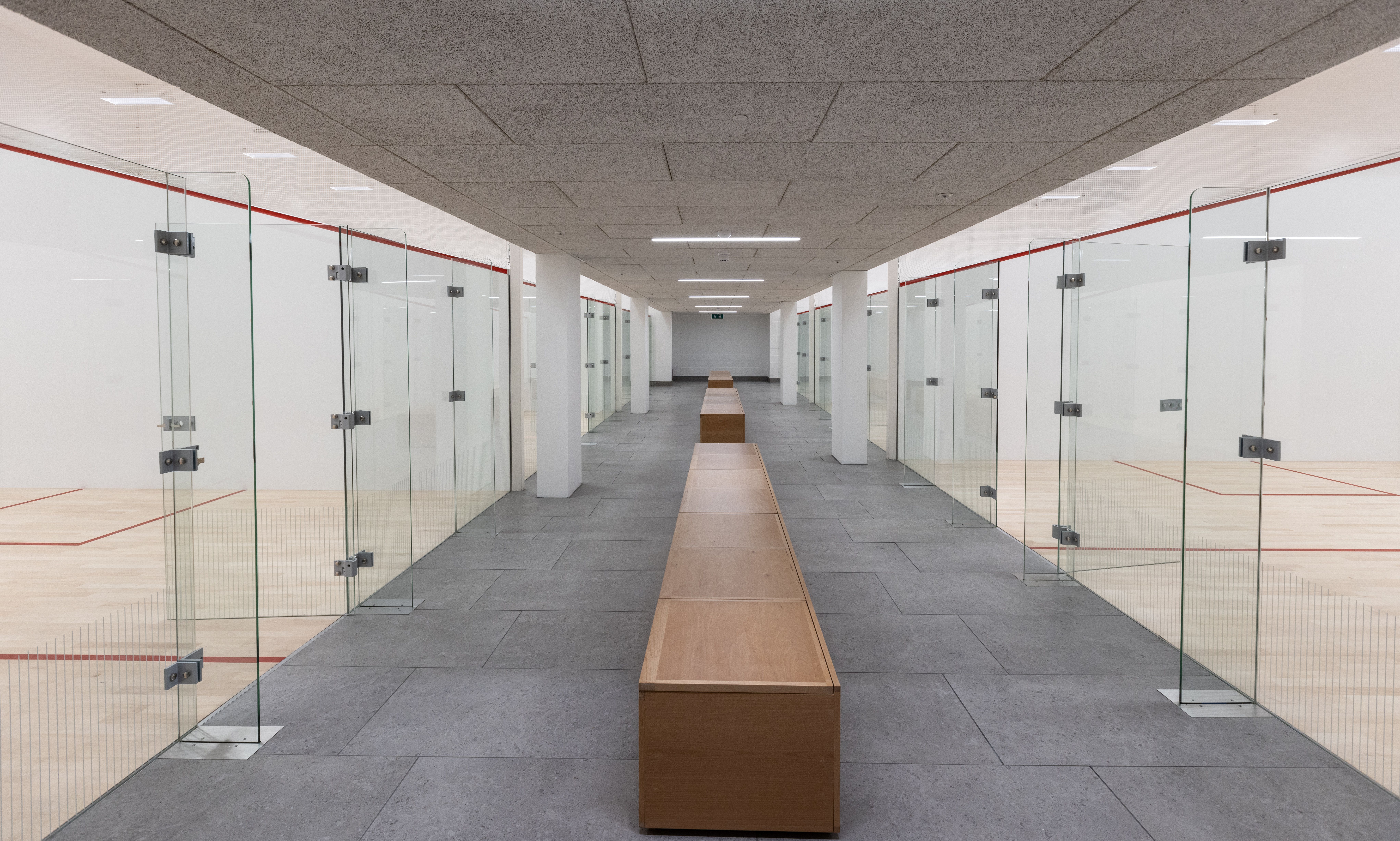 Glass-back squash courts at Winchester College Sports Centre